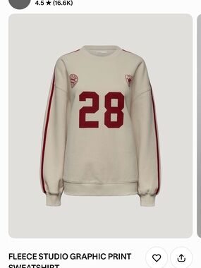 OAK + FORT Cream Fleece Sweatshirt with Red Graphic '28'